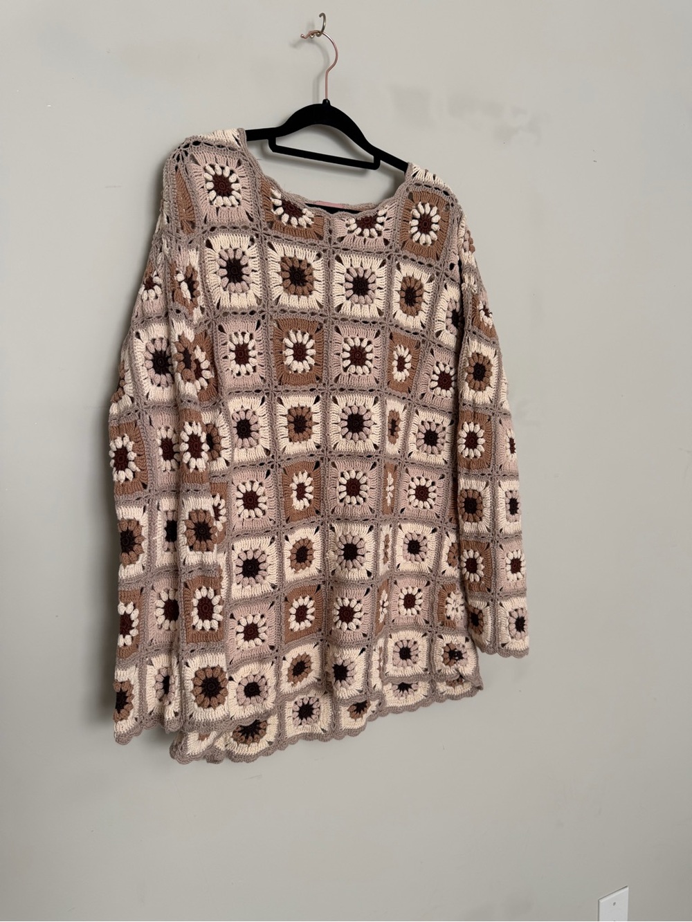 Show Me Your MuMu Crochet Square Floral Mini Coverup in Cream and Brown Large - Picture 5 of 11